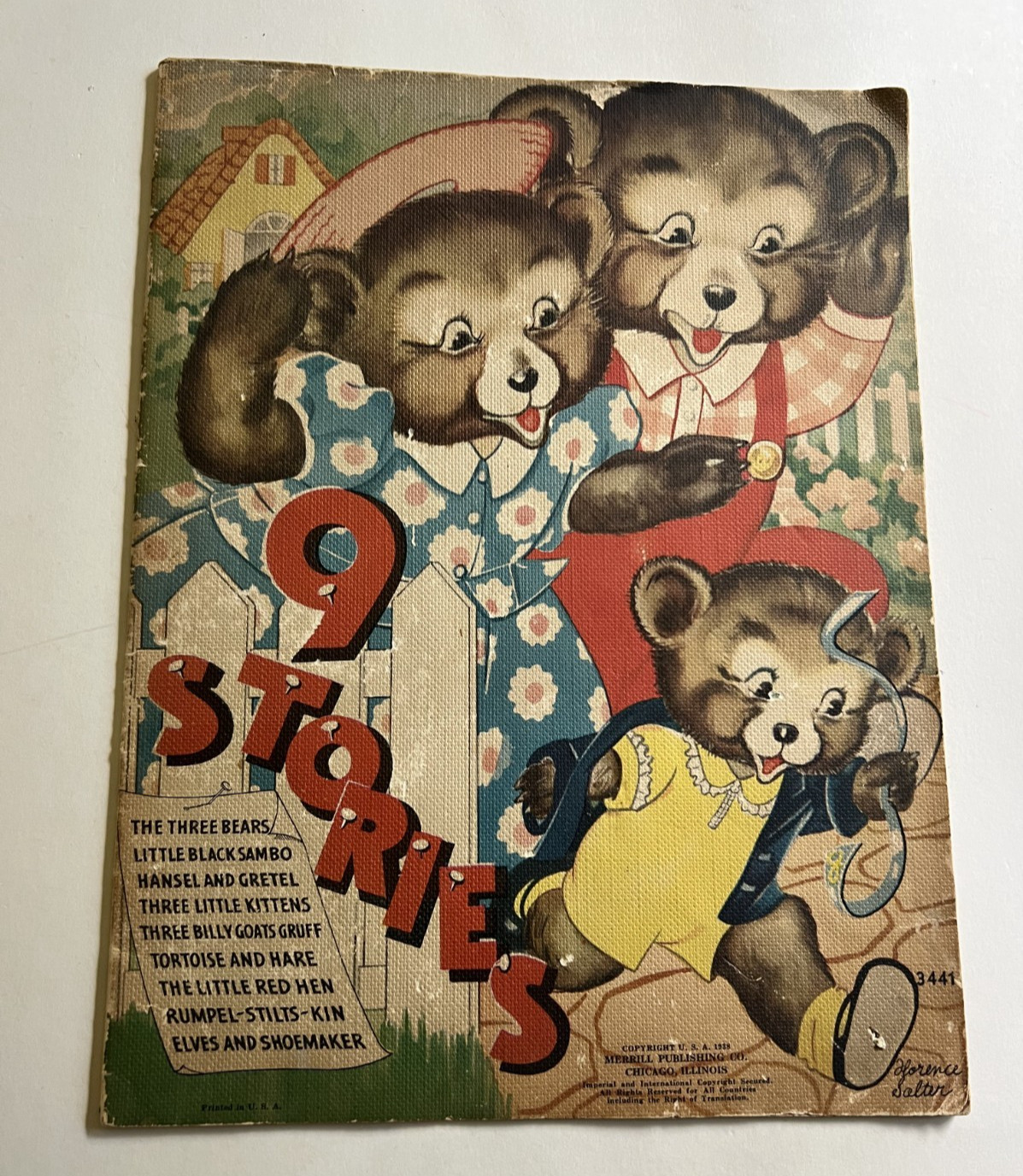 1938 linen childrens book 9 STORES Florence Salter Little Black Sambo Merrill