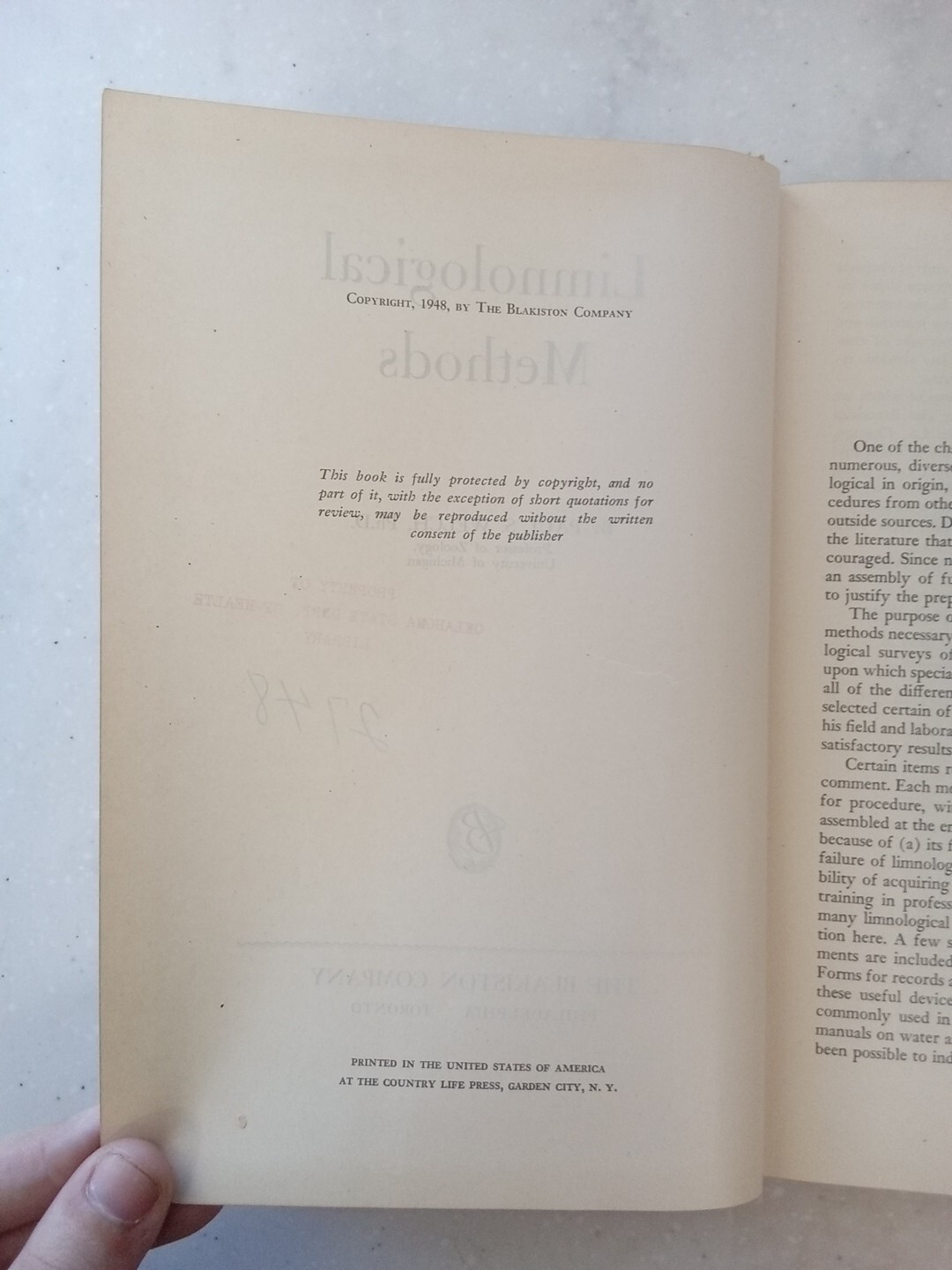 Limnological Methods by Paul S. Welch / 1948 Vintage Hardcover