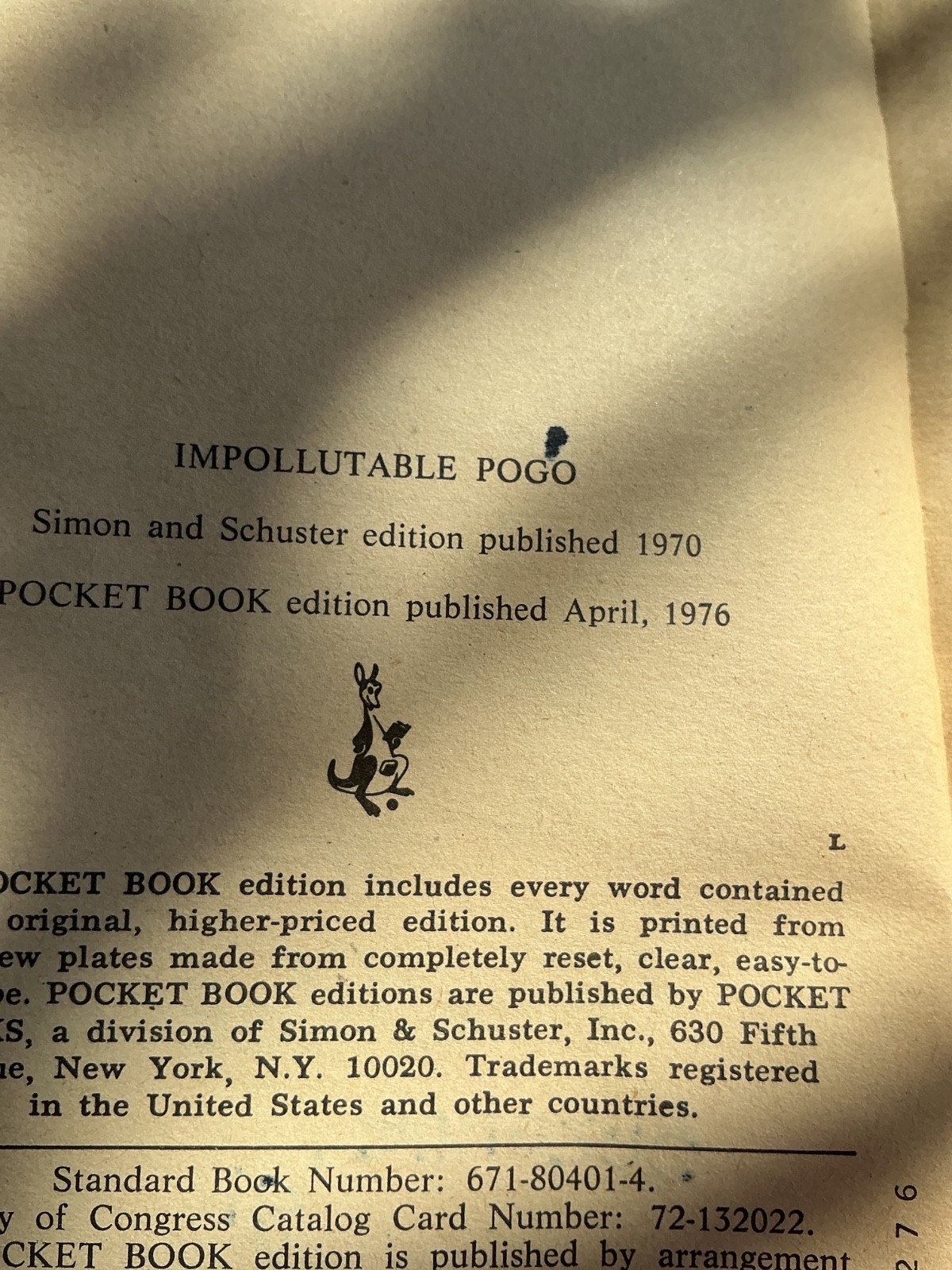 Impollutable Pogo comics by Walt Kelly (1976) Pocket Books paperback 1st