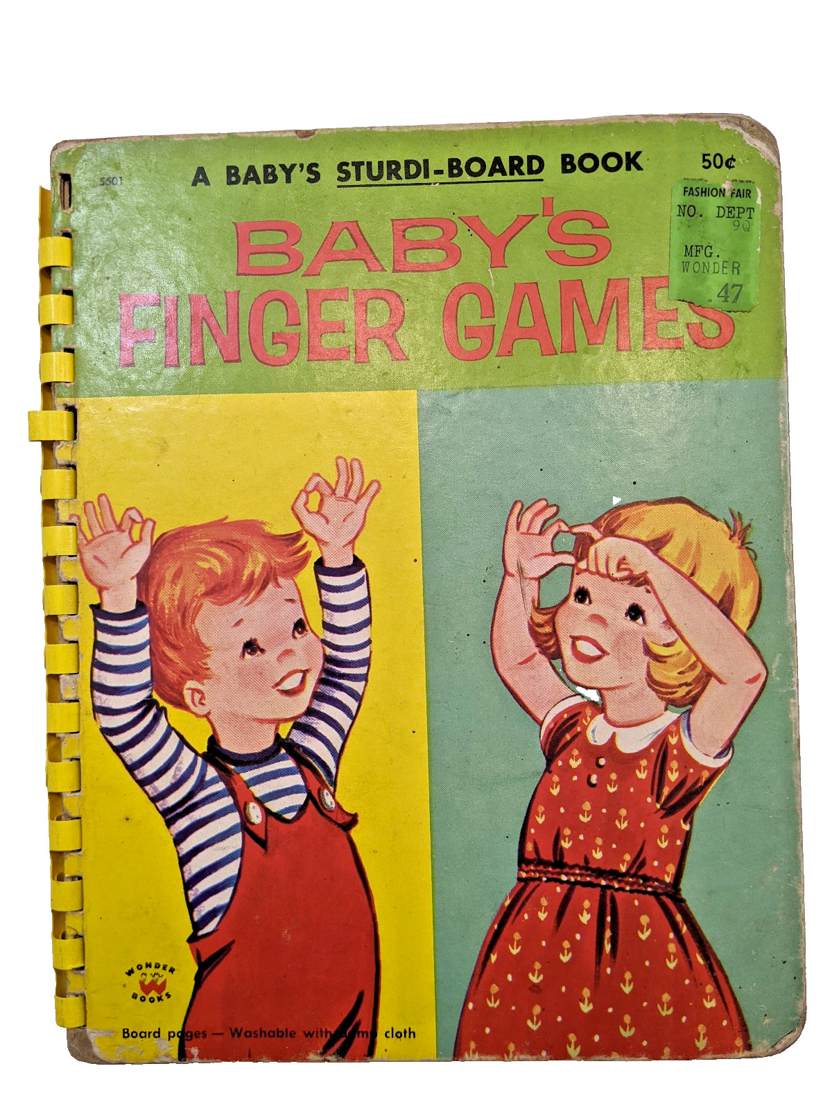 Baby’s Finger Games Sturdi-Board Book by WONDER No. 5501 Red Spiral Binding 1959