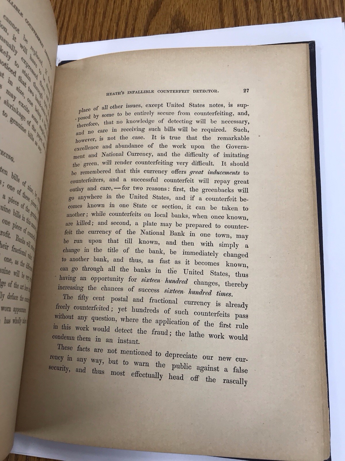 Heath’s Infallible Counterfeit Detector At Sight 1866-70 U.S. Treasury Dept Book