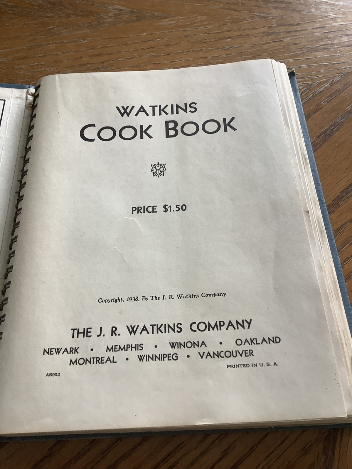 Watkins Cook Book by the J.R. Watkins Company, VINTAGE, (HC, 1938)