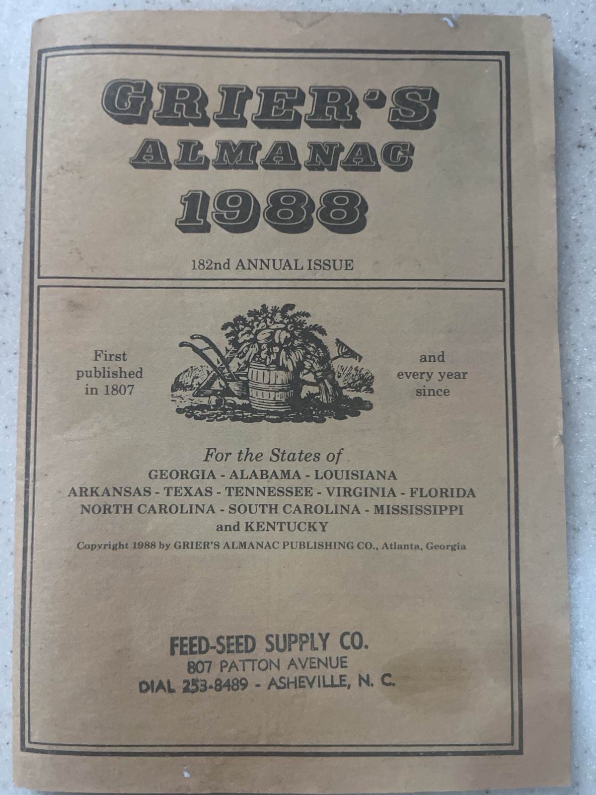 Grier’s Almanac 1988 182nd Annual Issue Asheville NC Feed Seed Supply Vintage