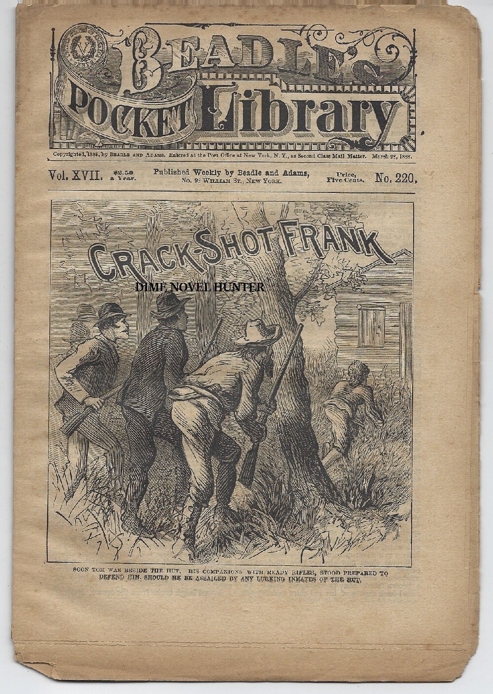 BEADLE’S POCKET LIBRARY #220 CRACK -SHOT FRANK CHARLES MORRIS DIME NOVEL