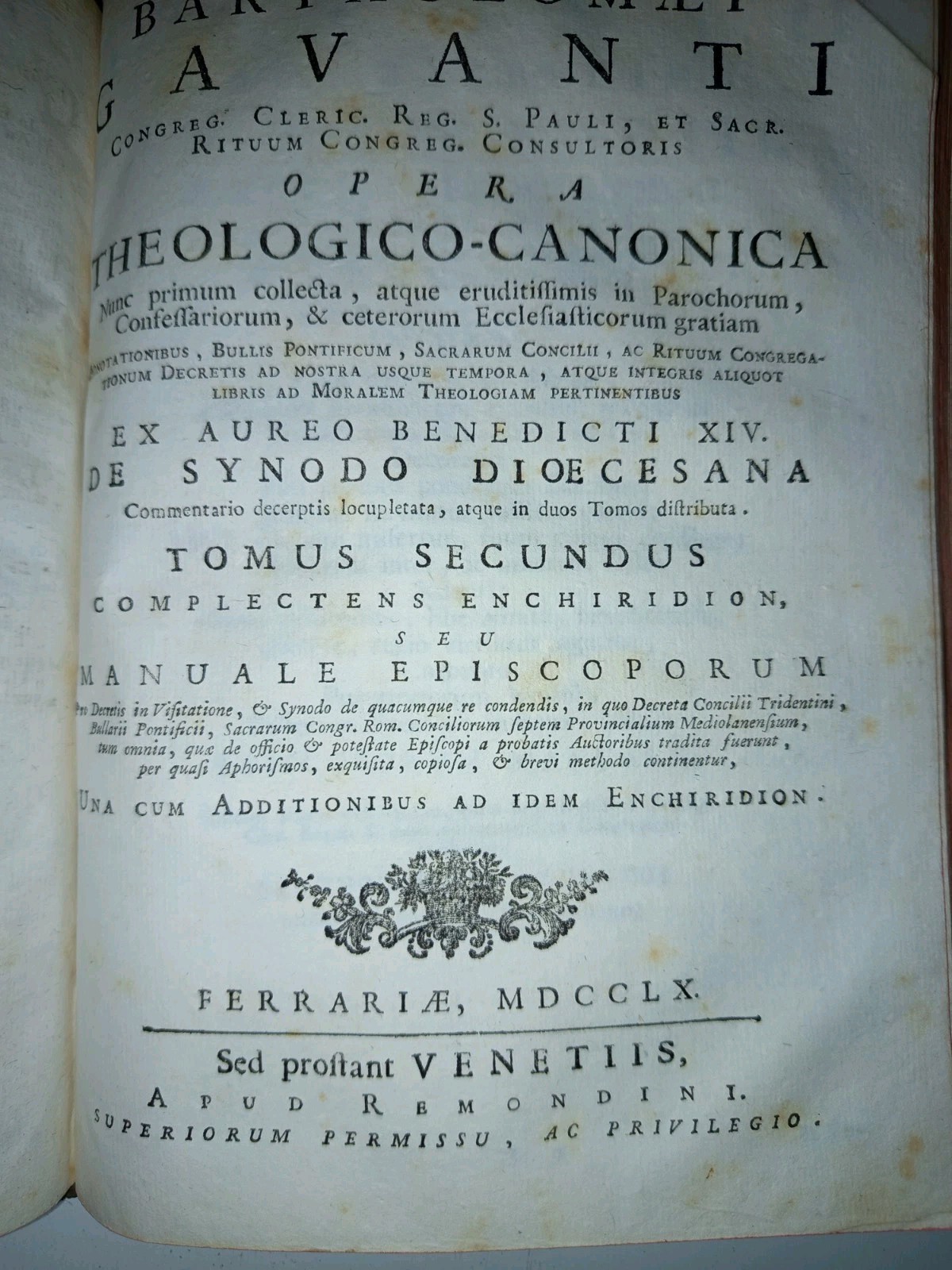 RARE!!! Opera Theologico-Canonice by Bartholomei Gavanti 1755 GREAT FORMAT