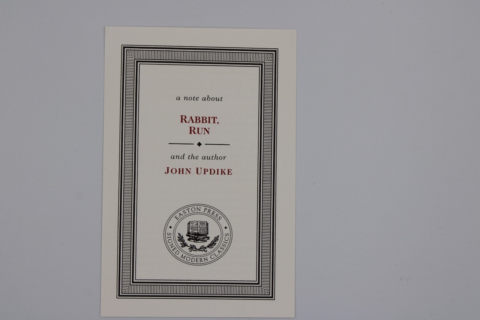 Easton Press „Rabbit, Run“ SIGNED edition. John Updike. Leather Bound.