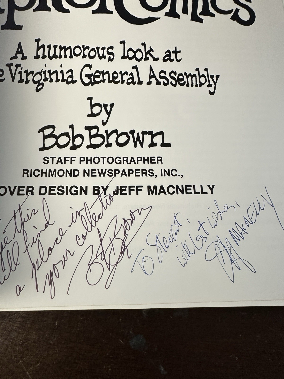 Capitol Comics SIGNED Bob Brown 1983 VIRGINIA GENERAL ASSEMBLY Jeff Macnelly