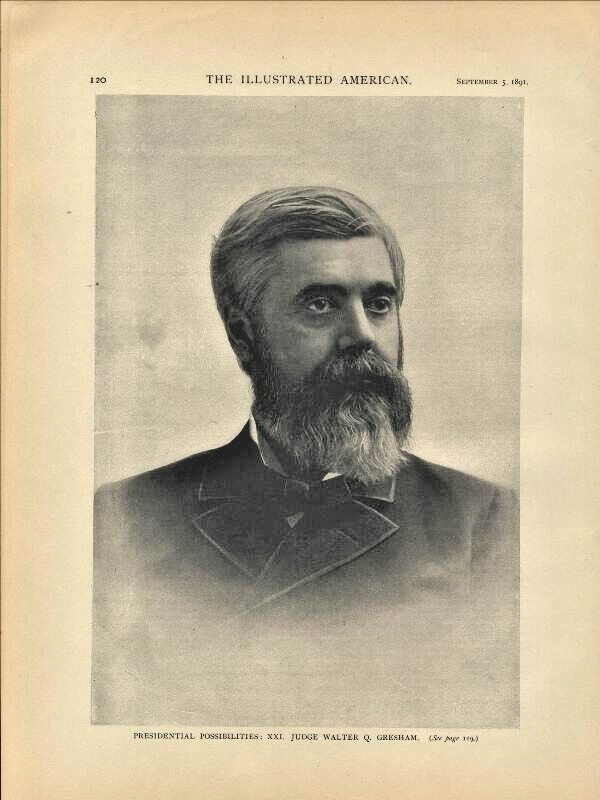 1891 Walter Q Gresham Judge Portrait Secretary of State Postmaster General Print