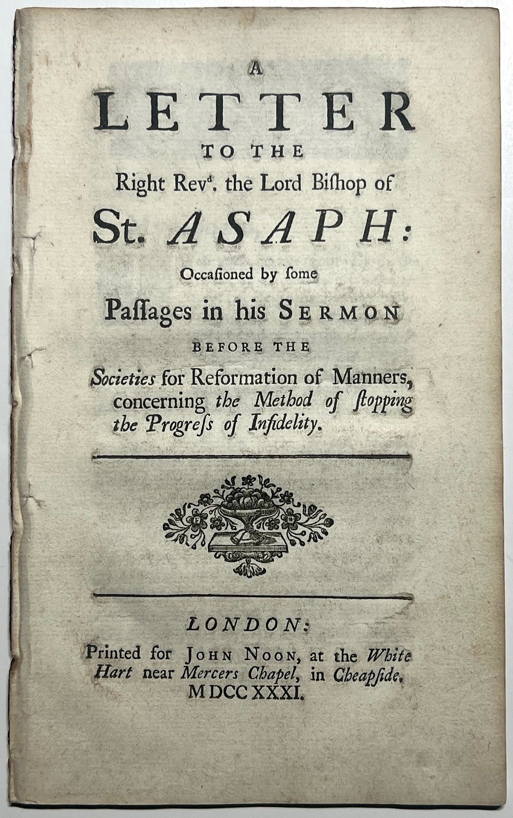 1731 ST ASAPH BISHOP LETTER INFIDELITY HARE TINDAL REFORMATION NOON DEISM SERMON