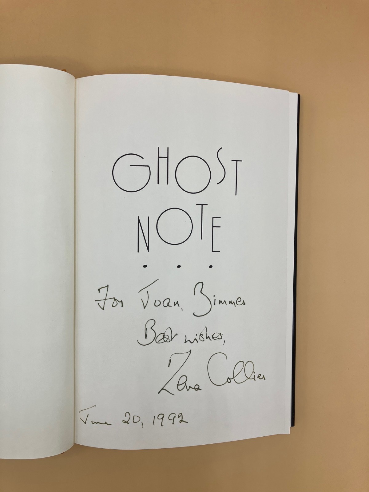 Zena COLLIER / Ghost Note, Signed (inscribed), 1st Edition, 1st Printing, 1992