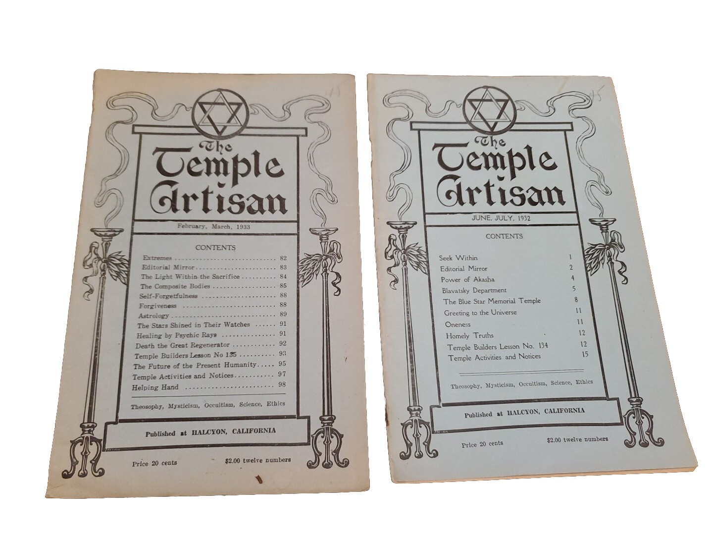 The Temple Artisan, Two Issues From 1932 And 1933