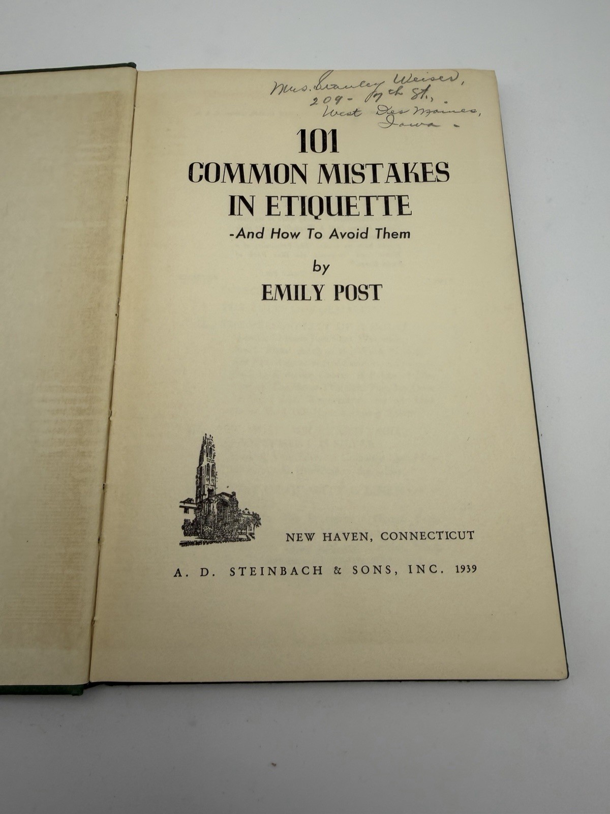 1939 Emily Post 101 Common Mistakes In Etiquette Hardcover A D Steinbach Book