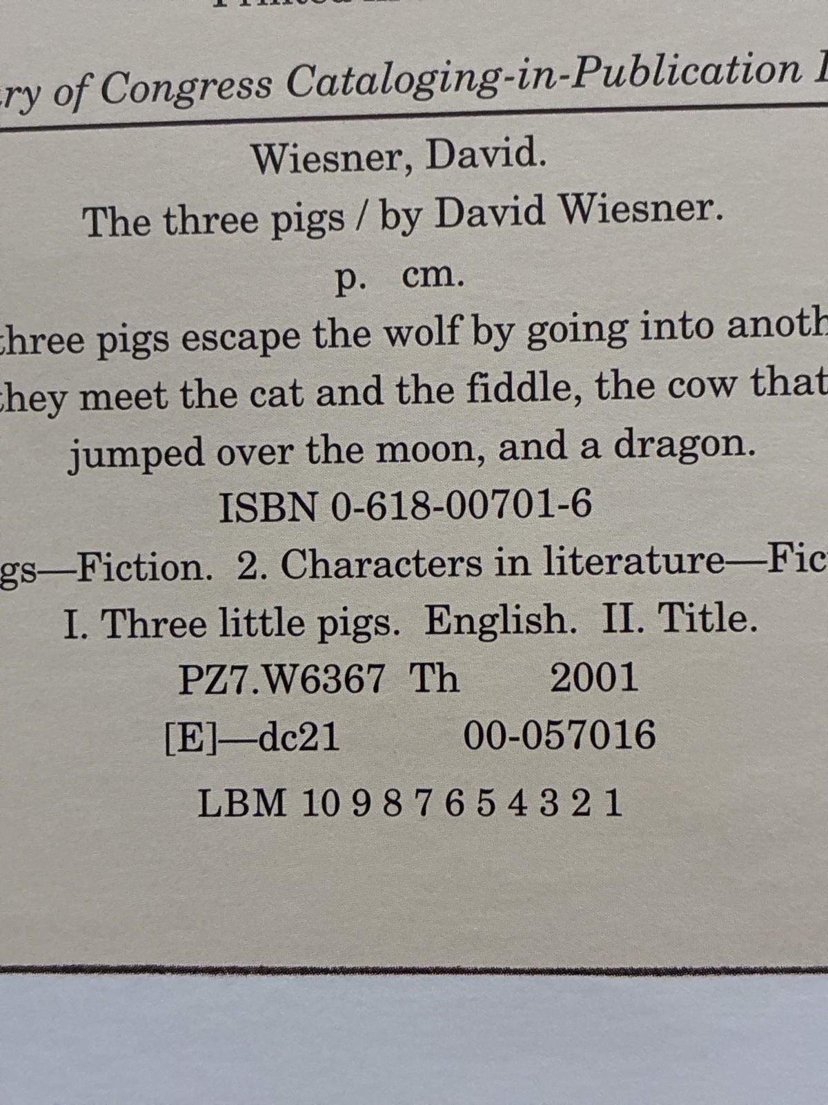 The Three Little Pigs by David Wiesner Caldecott HCDJ First Edition 1st Printing