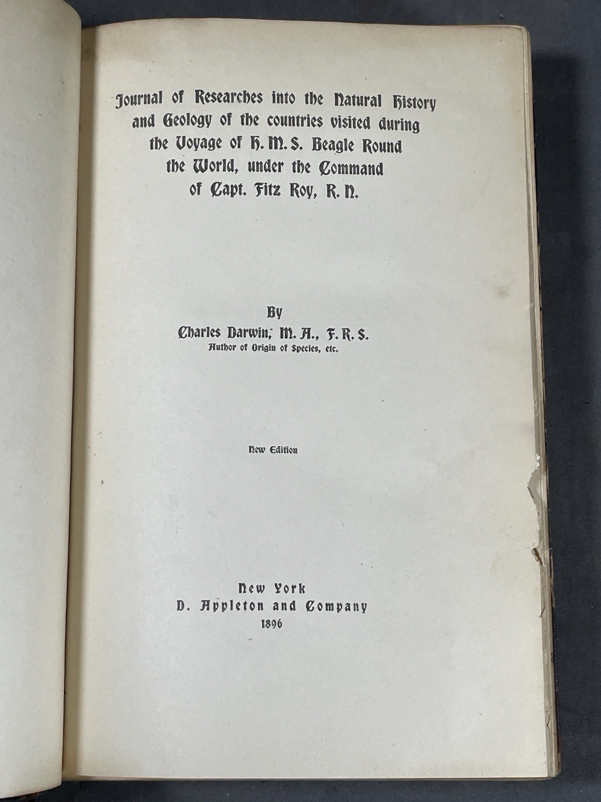 Charles Darwin – Journal Of Researches – 1896 D. Appleton & Co. Antique Book