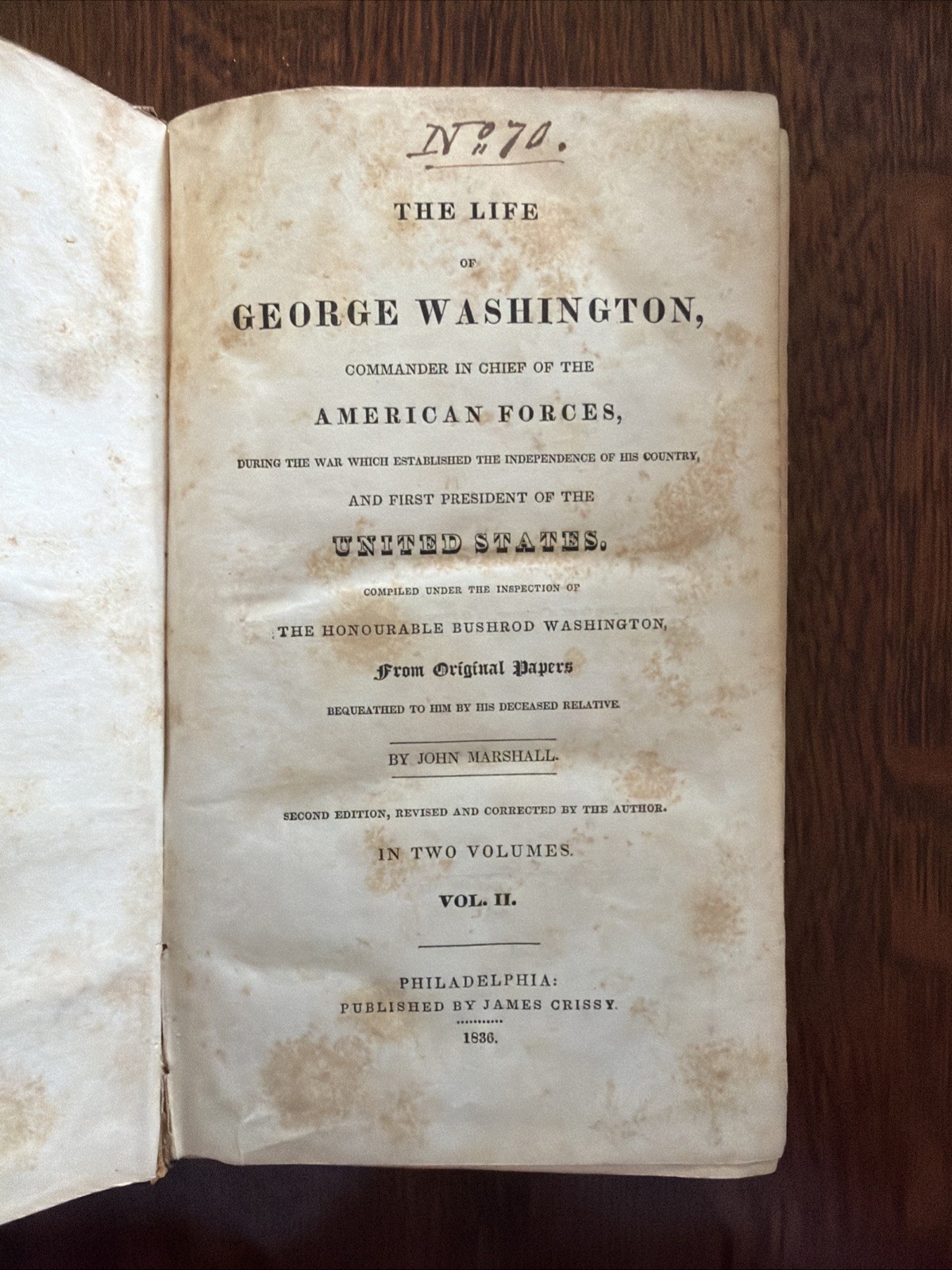 The Life of George Washington by John Marshall Complete Hardcover 1836 (vol 2)