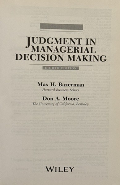 Judgment in Managerial Decision Making – LIKE NEW