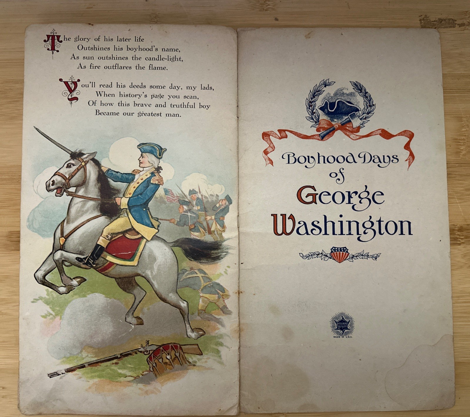 Antique 1916 Boyhood Days Of George Washington Stecher Lith Co. Rochester NY