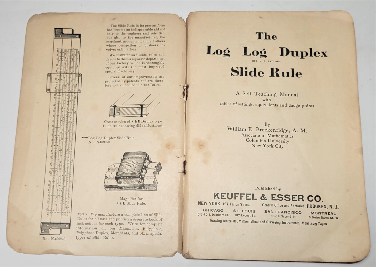 Keuffel & Esser Co. The Log Log Duplex Slide Rule Self-Teaching Manual 1926 K&E