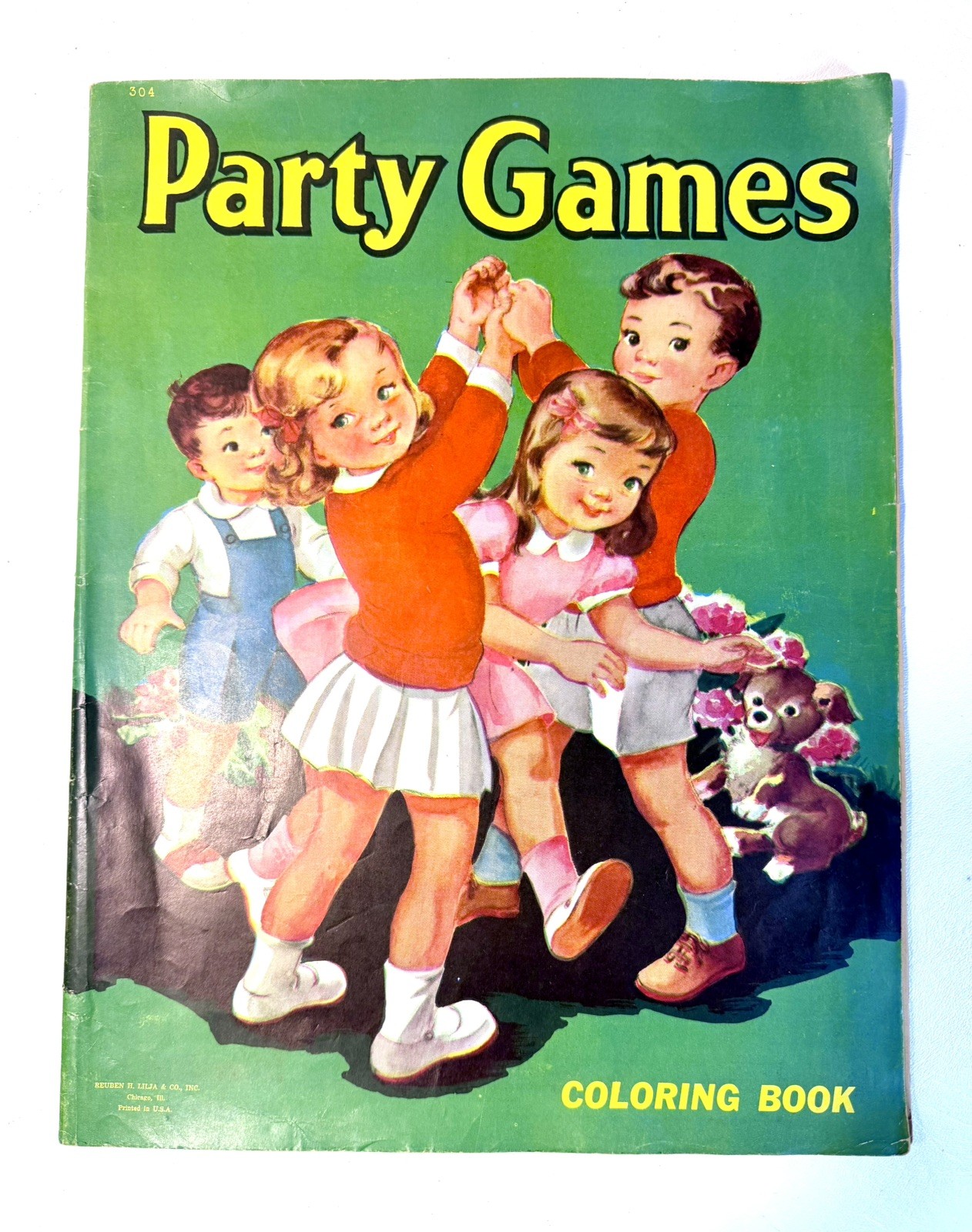 Vtg RARE Oversized 11.75×13.75” Coloring Book 1950 1 page colored, Party Games!