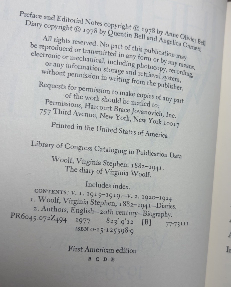 NF Virginia Woolf Diary Complete 5 Volume Set 1st American Editions HCDJ 1977