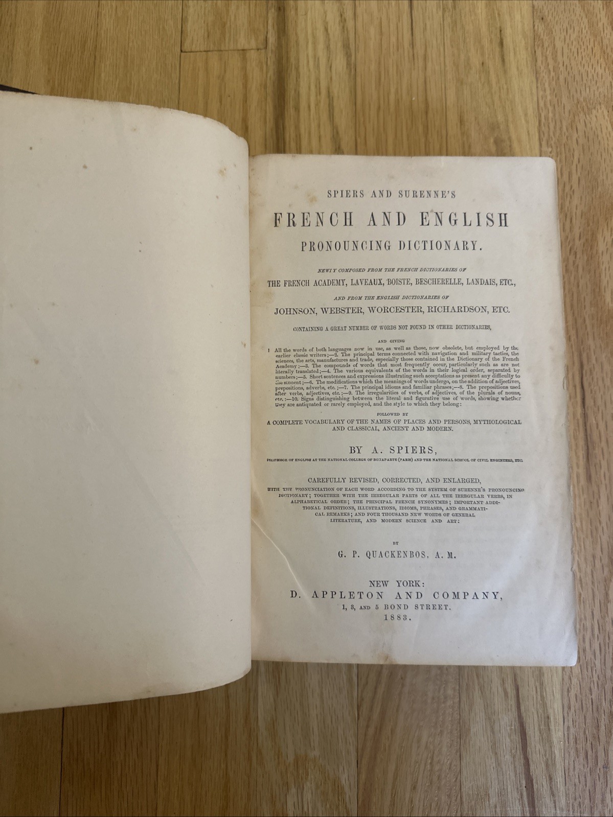 Antique 1883 SPIERS & SURENNE’S FRENCH AND ENGLISH PRONOUNCING DICTIONARY