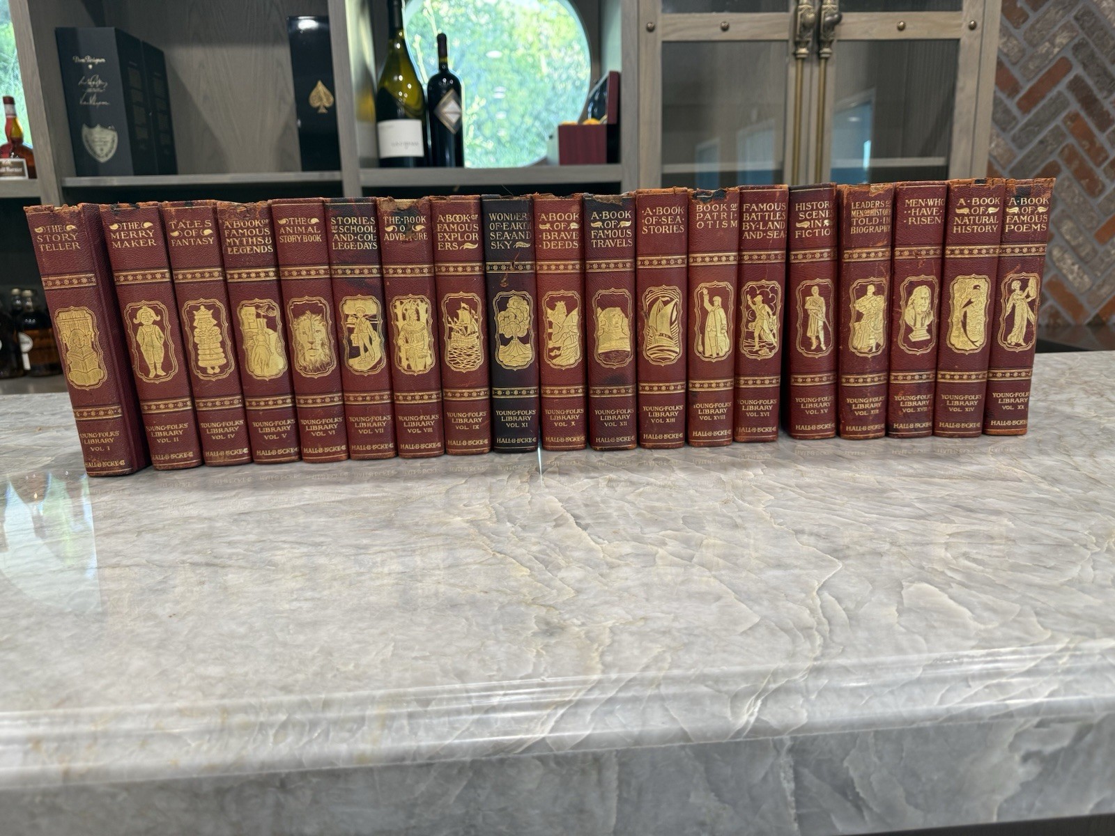 Antique 1902 Young Folks Library 19 Vol Set Hall & Locke Victorian Red Gilt Bind