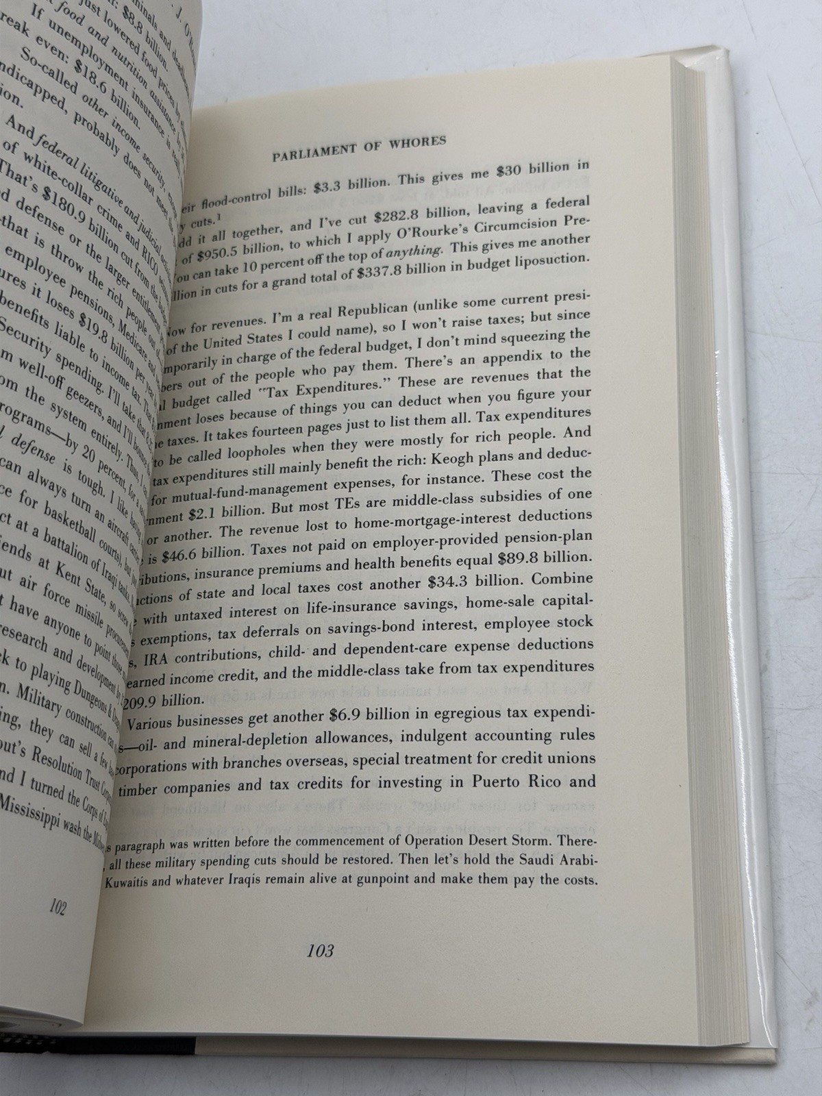 P. J. O’ROURKE – Signed 1st Ed – PARLIAMENT OF WHORES – Goverment, Humor Classic