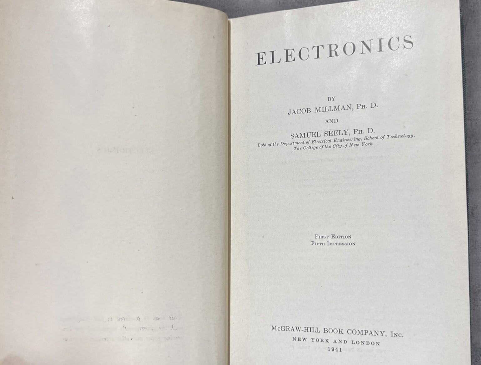 Electronics First Ed 1941 1st Ed 5th Impression Millman Seely McGraw Hill