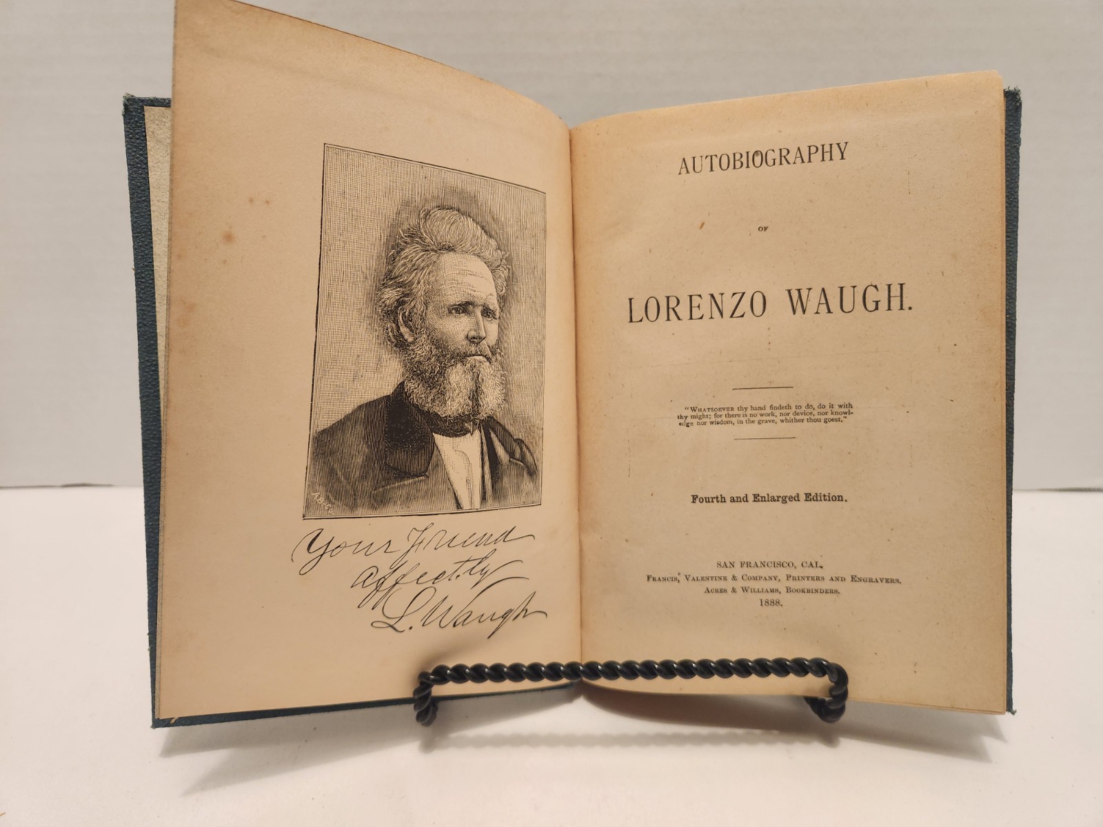 Autobiography of Lorenzo Waugh Fourth & Enlarged Edition 1888 SF Free Shipping