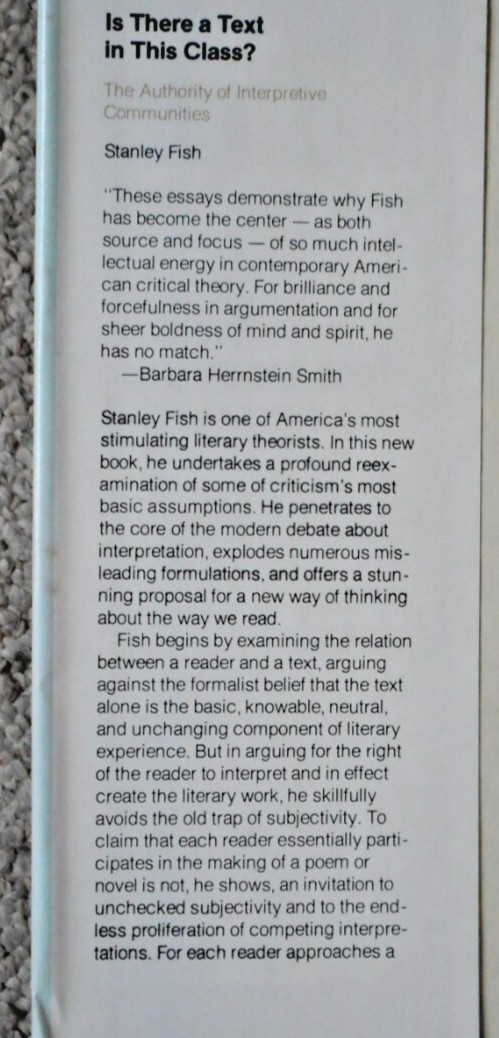 Is There A Text in This Class? Literary Theory Academic by Stanley Fish 1980