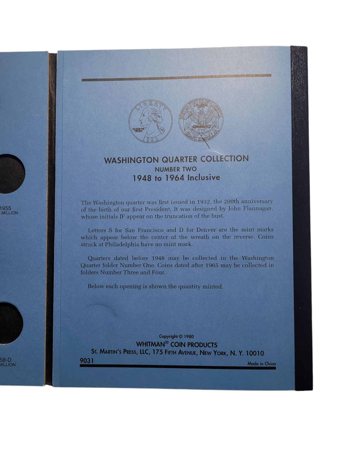 Whitman Coin Folder Washington Quarters #2 1948-1964 EMPTY ALBUM, NO COINS