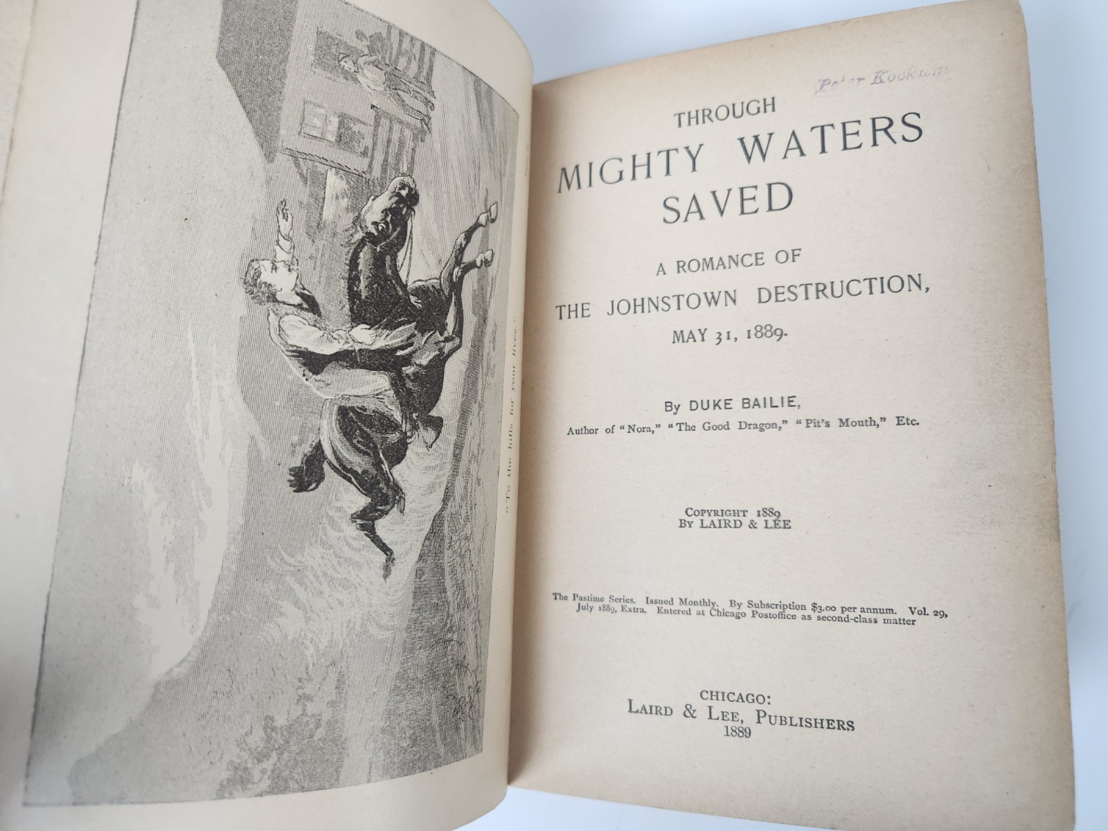 Through Mighty Waters Saved A Romance Of Johnstown Bailie Antique 1889 HC Book