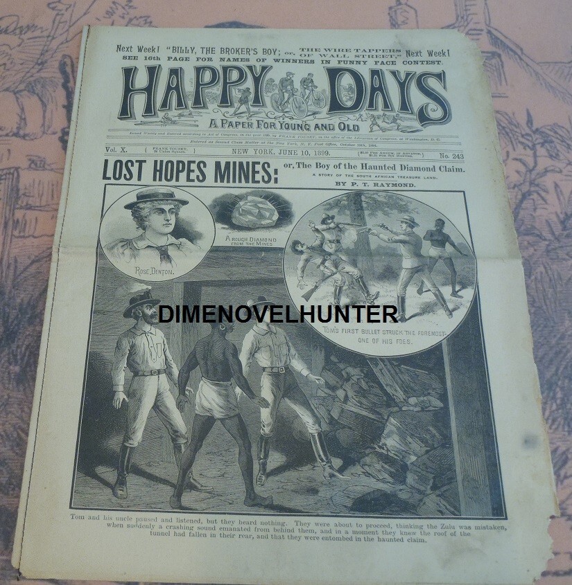 NEWSPAPER LOST HOPES MINES STORY FRANK TOUSEY HAPPY DAYS #243 1899 DIME NOVEL