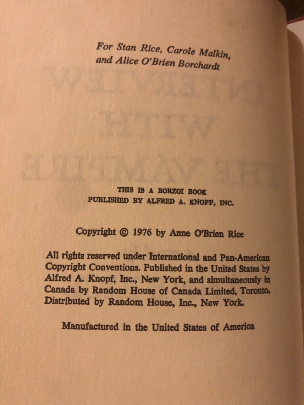 INTERVIEW WITH THE VAMPIRE Anne Rice 1976 Interntnl. Collectors Library HC RARE!