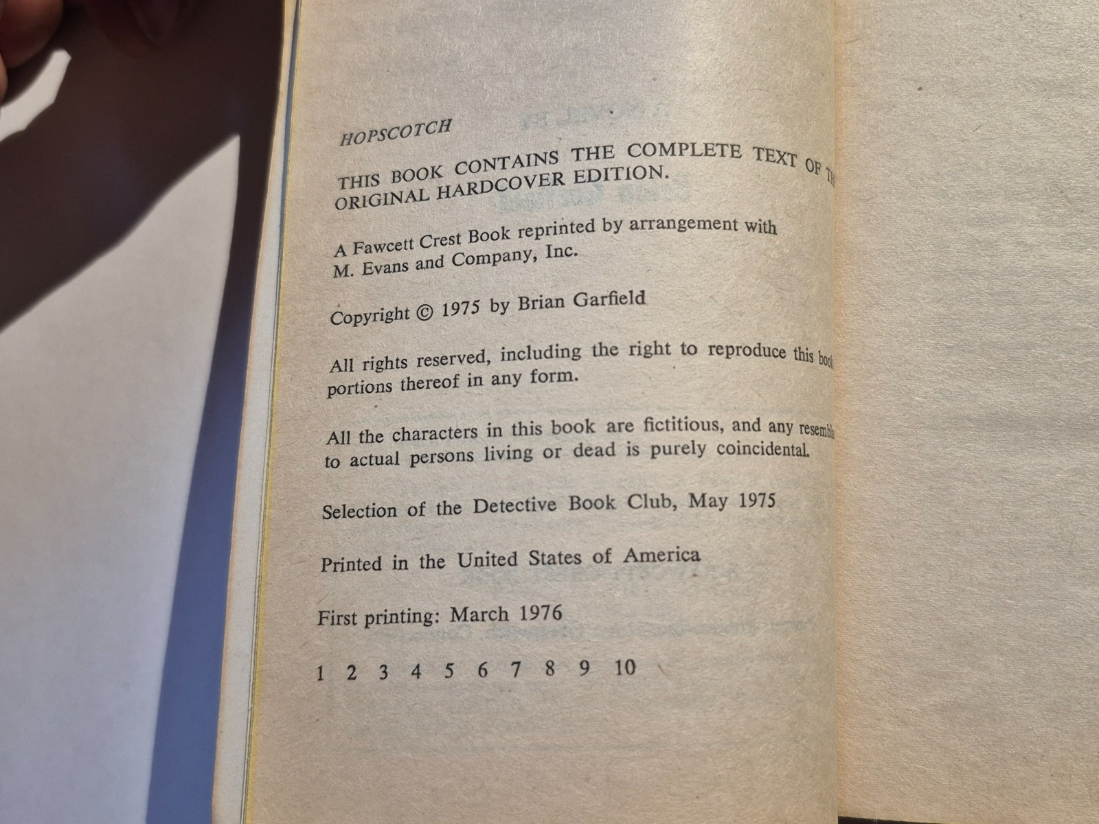 Hopscotch: Brian Garfield. Fawcett Crest, 1st Printing. March 1976