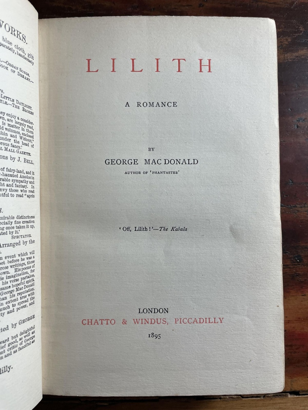 George MacDonald / Lilith 1st Edition 1895