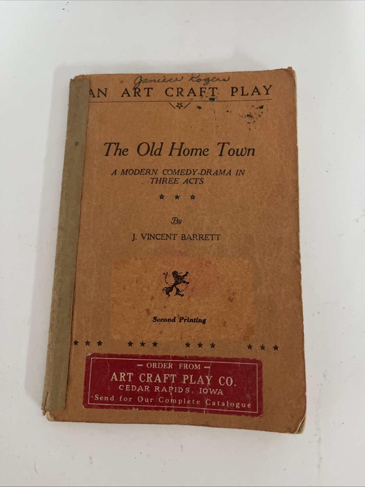 The Old Home Town 1942 J Vincent Barrett Antique Play Manuscript