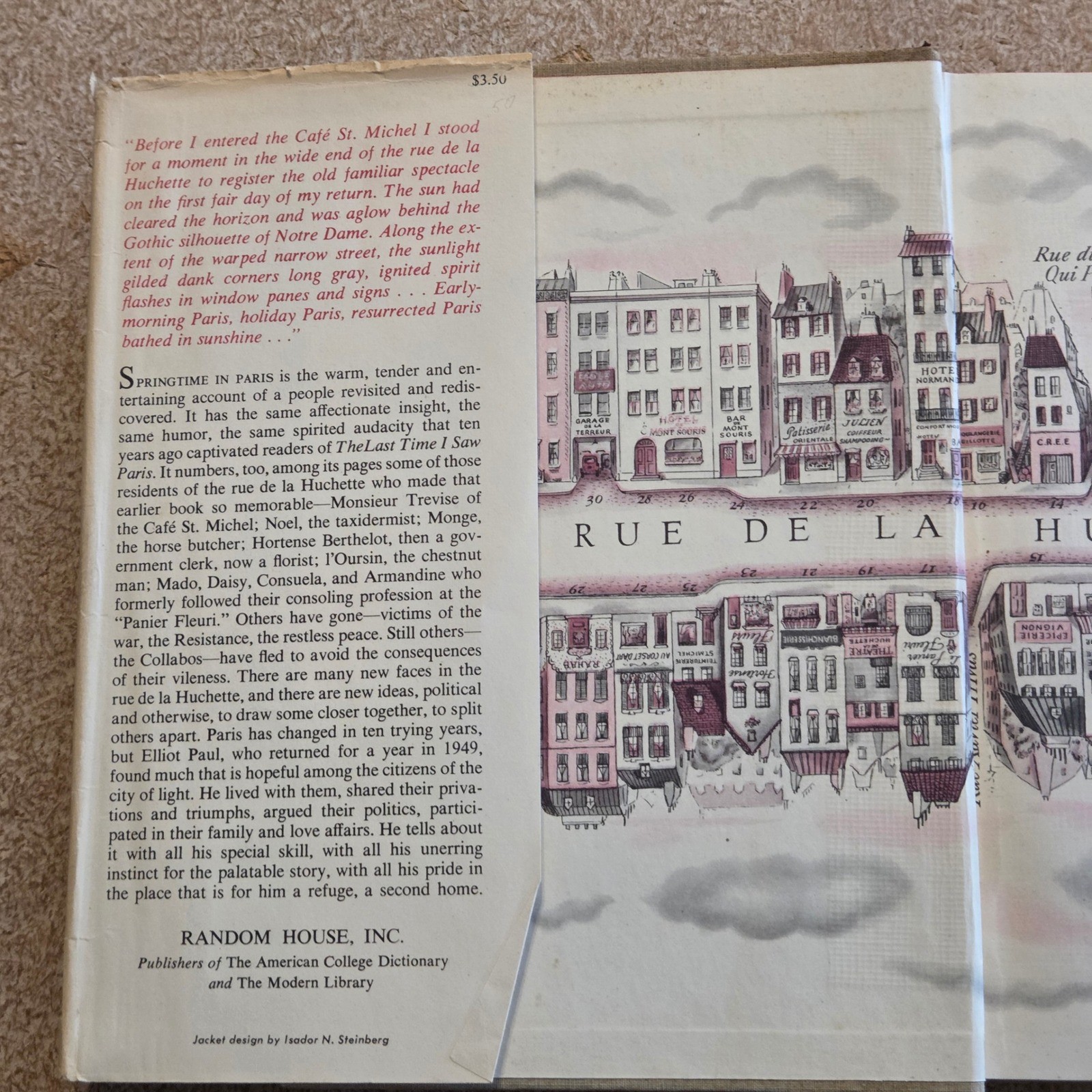 Random House Springtime in Paris Elliot Paul 1950 First Printing Hardcover Book
