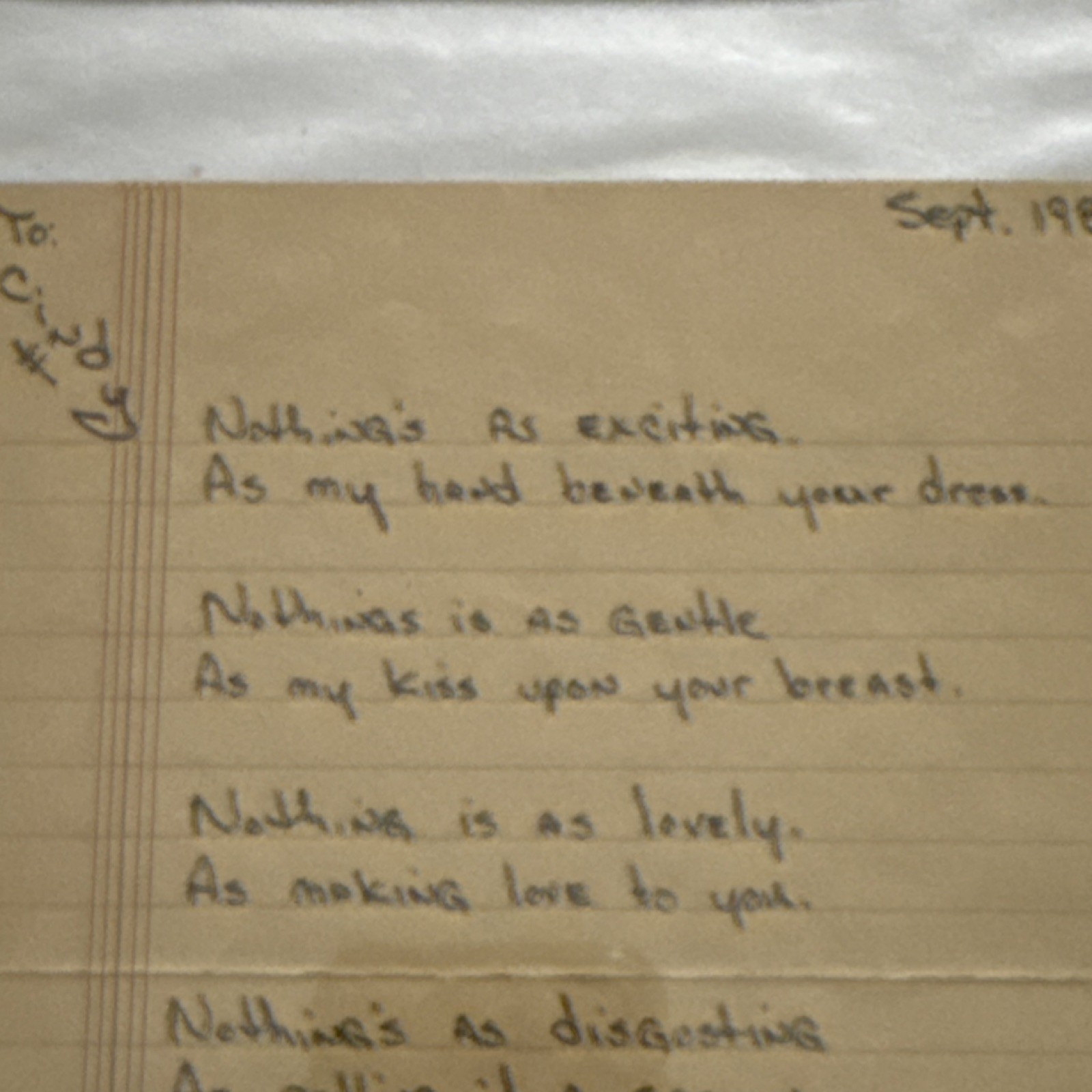 Anonymous 1981 Handwritten Love Manuscript-Framed Original Romantic Ephemera 1/1