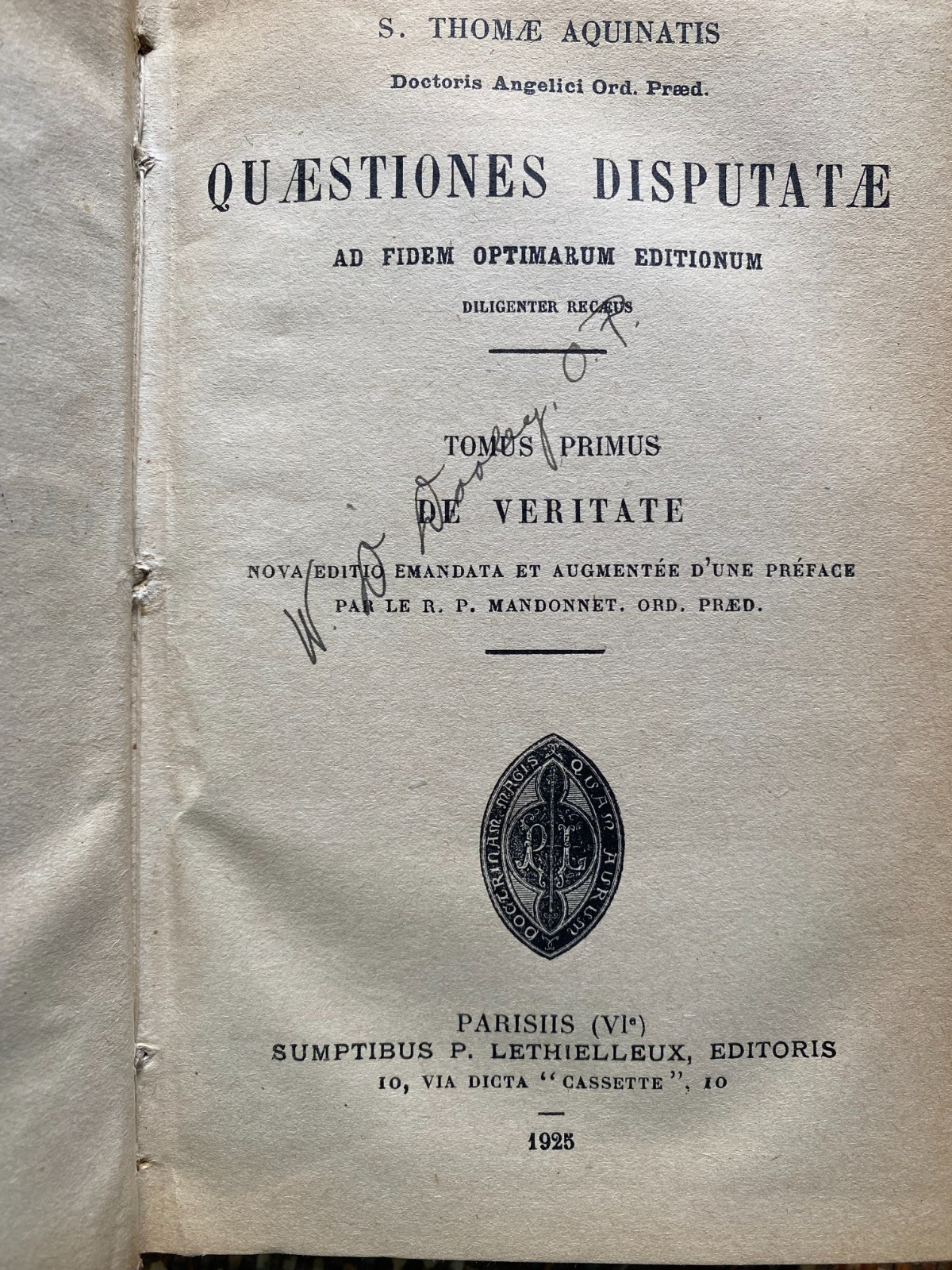 1925 St. Thomas Aquinas: “Quaestiones Disputatae” Latin Catholic Theology Paris