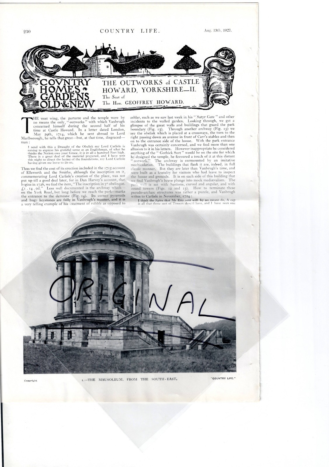Country Life – The Outworks of Castle Howard, Yorkshire, Pt.2 (original vintage)