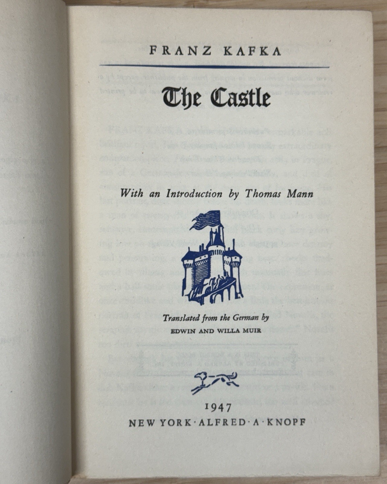 THE CASTLE by FRANZ KAFKA 1947 6th Printing with Thomas Mann Homage