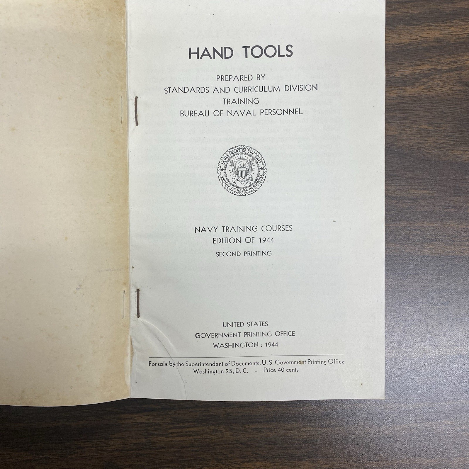 1944 Hand Tools Training Course Illustrated Vintage Technical Instruction Book
