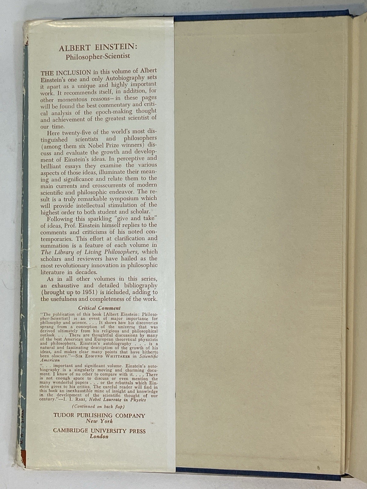 ALBERT EINSTEIN: PHILOSOPHER-SCIENTIST by Schilpp 2nd ed 1951 HCDJ Su-shu Huang