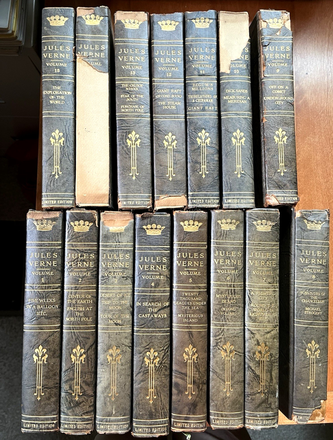 Rare Works of Jules Verne 15 Vol. Complete Set Bound in Leather (1911, HC) Good