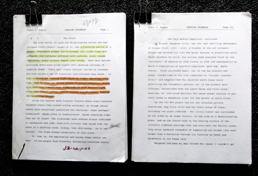 SHERI S. TEPPER MANUSCRIPT SEEKING SPLENDOR KELLY FREAS COPY