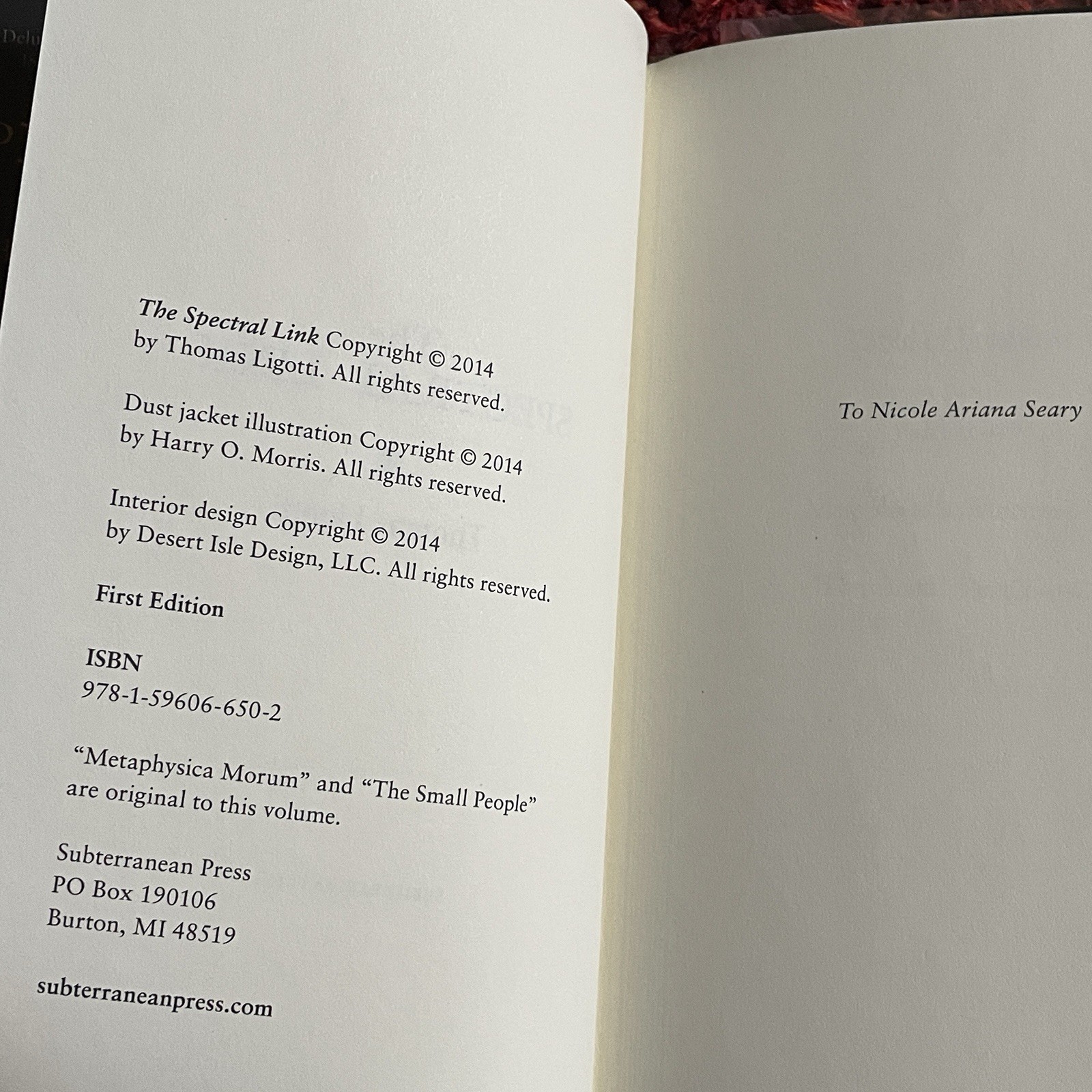 The Spectral Link Thomas Ligotti First Edition Subterranean Press