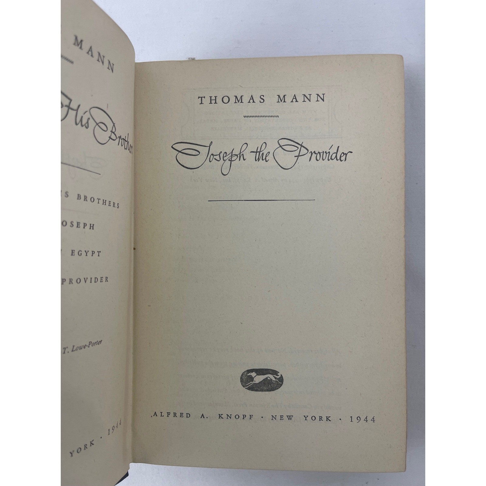 Thomas Mann Joseph the Provider 1944 First US Edition Alfred A Knopf Hardcover