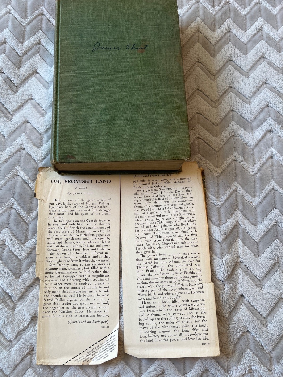 Oh Promised Land By James Street 1943 Hardcover Green Cloth Cover Sun Dial Press