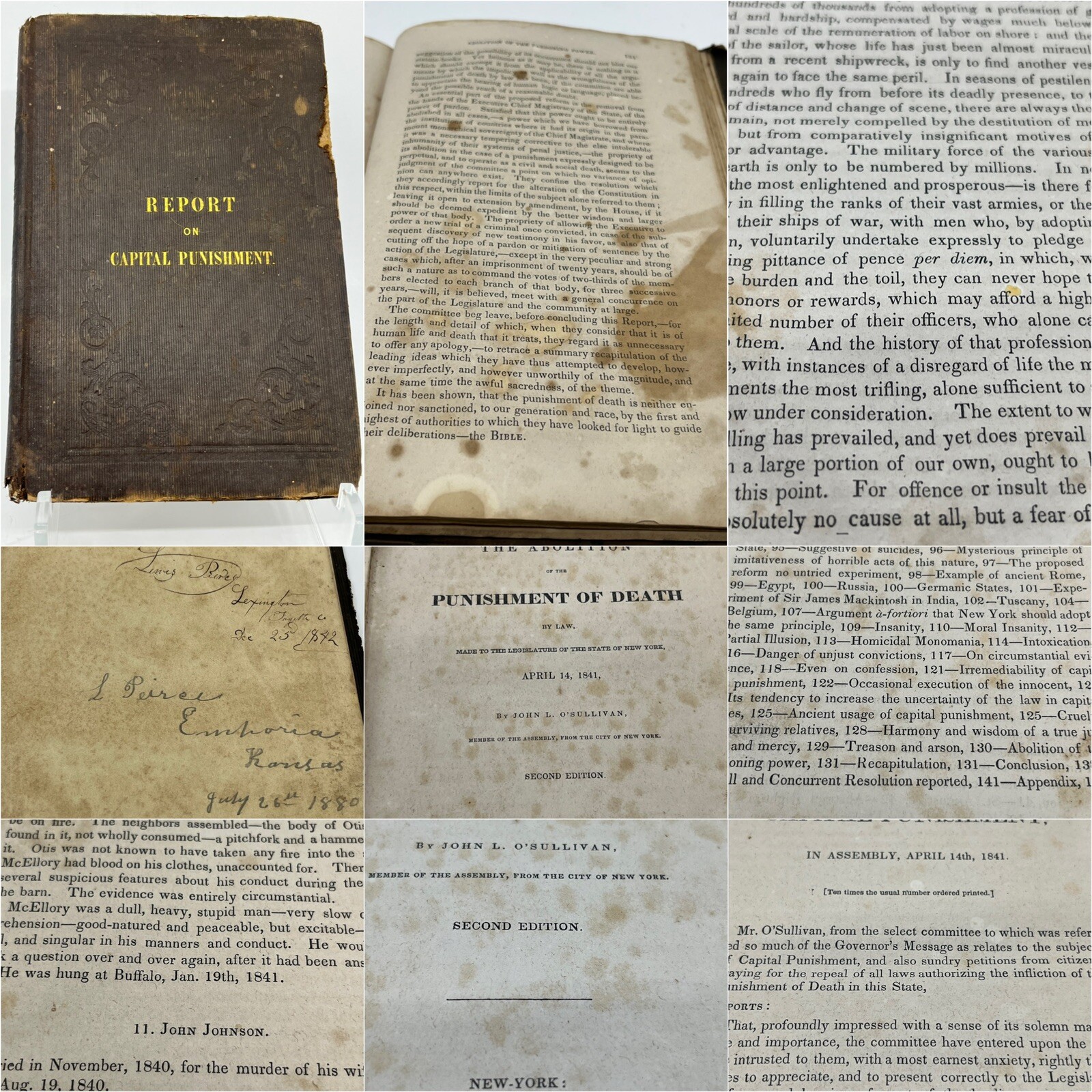 1841 RARE Book CAPITAL PUNISHMENT- In FAVOR of ABOLITION-REPORT-John O’Sullivan